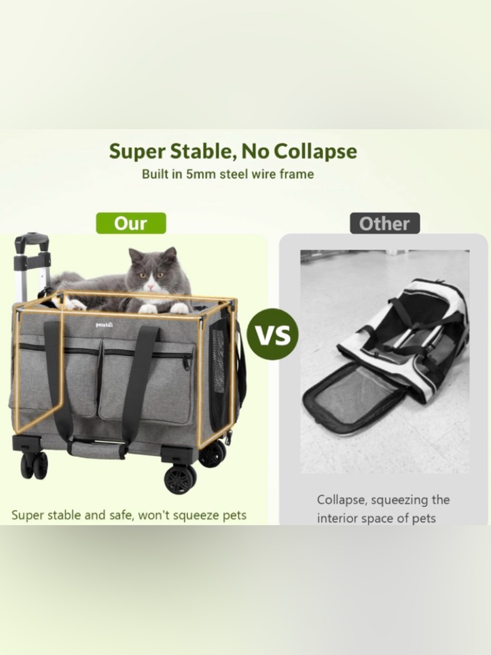Pecute Carrier Tote with Wheels for Small Pets- New - Picture 3 of 6